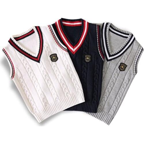 Spring autumn 100% cotton cardigan teen boys V-neck sweater vest kids waistcoat School girls winter sweaters for 4-14 Years