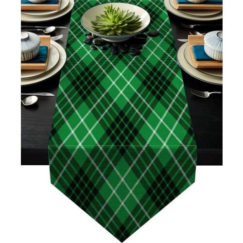Green Plaid Lines Vintage Style England Table Runner Table Flag Home Party Decorative Tablecloth Table Runners