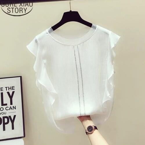 2021 Summer New Fashion Loose O-Neck Sleeveless Chiffon Blouses Women Shirts Flying Sleeve Solid White Tops Female Clothes 15437