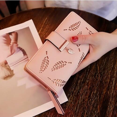Handbag for Women Coin Purse Card Holders Clutch Luxury Designer Women Wallets 2021 Leather Long Wallet Gold Hollow Leaves Pouch