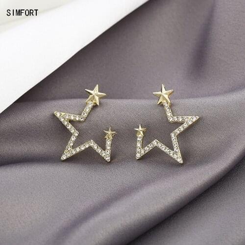 Womens 925 Silver Pin Earing Diamond Notched Five-pointed Star Fashion Elegant Simple Personality Alloy Decoration Jewelry Gift