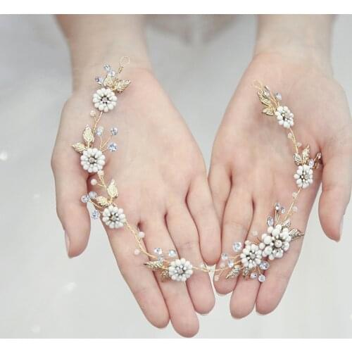 Handmade White Flower Bridal Hair Wreath Women Headband Gold Leaf Wedding Headpiece Hair Accessories