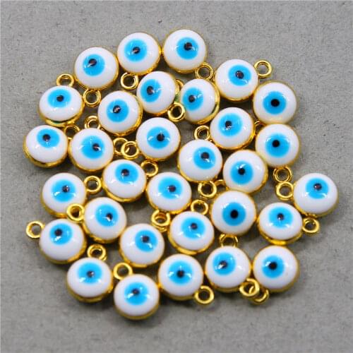 10pcs/lot 7MM two side Blue Evil Eye Charms Floating Beads Turkeys pendant eyes For Bracelets Jewelry finding