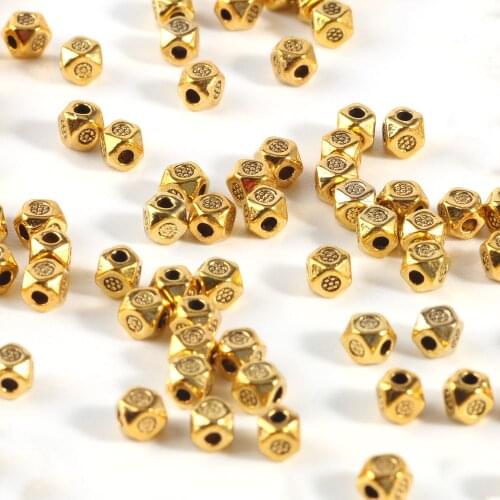 100pcs Faceted Cube Square Shape 4x3mm Gold/Silver Color Beads Square Beads Loose Spacer Beads for Jewelry Making Findings