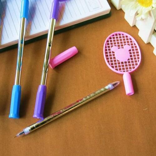 4pc 2 Head 2 Color in One Badminton Racket Design Gel Pen Black+Blue Color Smooth Writing 0.38mm Gelpen School Office Stationery