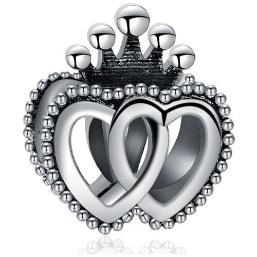 5PCS Bijoux Jewellery Heart To Heart Zinc Alloy Crown Bead For Jewelry Making Fit Charm Love Bracelet Rose Gold/Silver Color