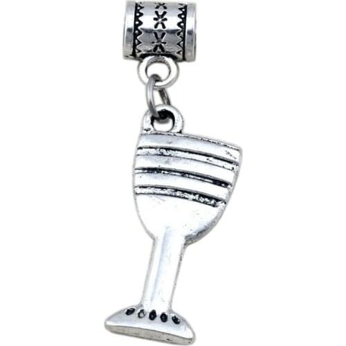 50pcs Dangle Zinc Alloy Goblet Wine Glass Cup Charm Big Hole Beads Fit European Charm Bracelet Jewelry 12x40mm A-112a