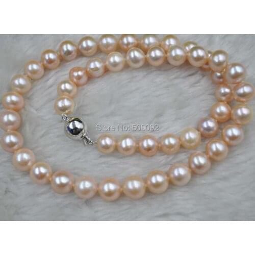 Free shipping 8.5-9mm near round pink cultured pearl necklace