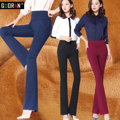 Free Shipping Womens winter Corduroy Boot Cut Pants Female high Waist Business casual Candy Color flares Corduroy Trousers