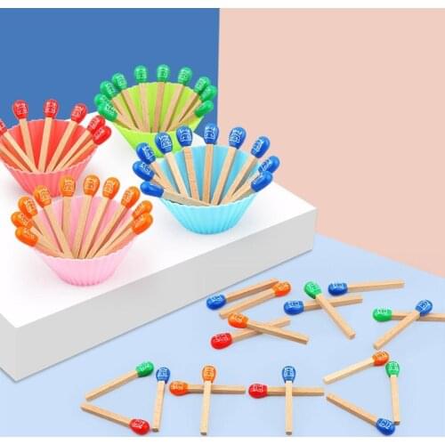Kids Wooden Match Stick Building Blocks Colorful 3D Puzzle DIY Craft Game Teaching Aid Educational Learning Toy