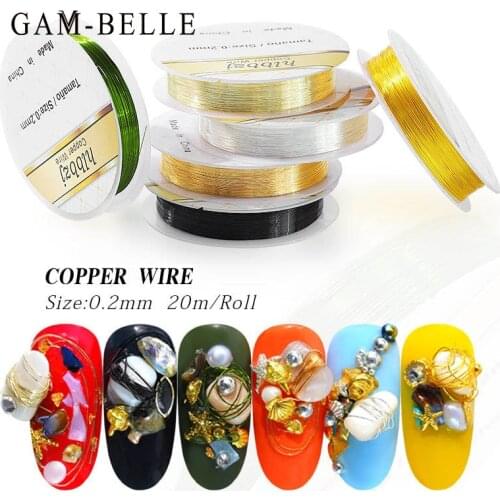 GAM-BELLE 1Roll Metal Line Nail Decoration Rose Gold Silver Wire Manicure Rhinestones Jewelry Making Bracelet Long-lasting Color