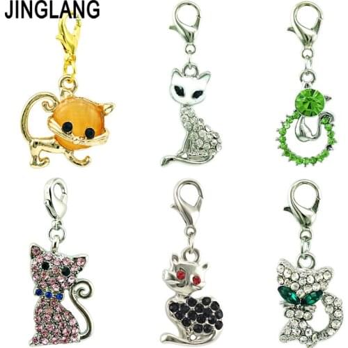 JINGLANG Cute Childrens Wear Style Trendy Bracelet Necklace Mixing Cat Pendant Findings Charms Women Jewelry Crafts 12 Psc