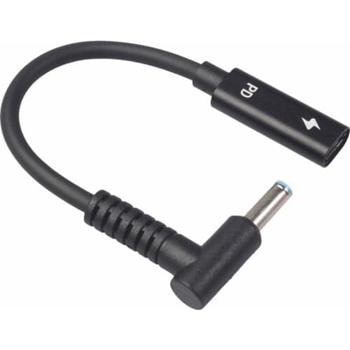 USB Type C Female to HP4506 Male 90° Adapter Cable 4.5X3.0mm Plug Dc Power Converter with PD Sensor Chip for HP Laptop