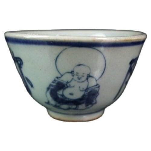 China Old Porcelain A Pair Of Blue And White Figure Pattern Tea Cups