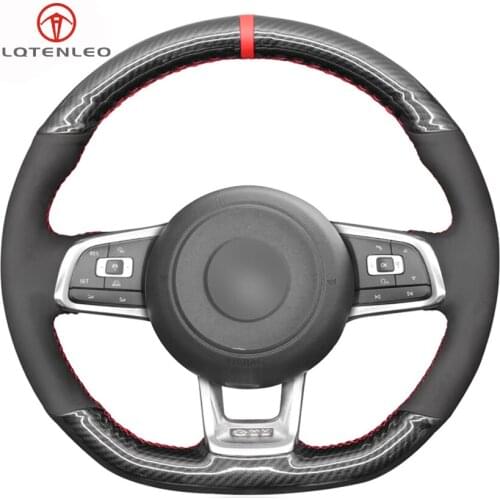 LQTENLEO Black Suede Carbon Fiber Car Steering Wheel Cover for Volkswagen Golf 7 GTI Golf R MK7 VW Polo GTI Scirocco 2015 2016