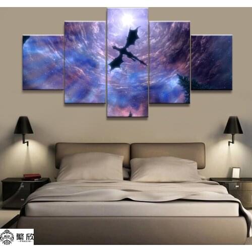 Home Decor Modular Canvas Picture 5 Piece Elder Scrolls V Skyrim Game Painting Poster Wall For Home Canvas Painting Wholesale