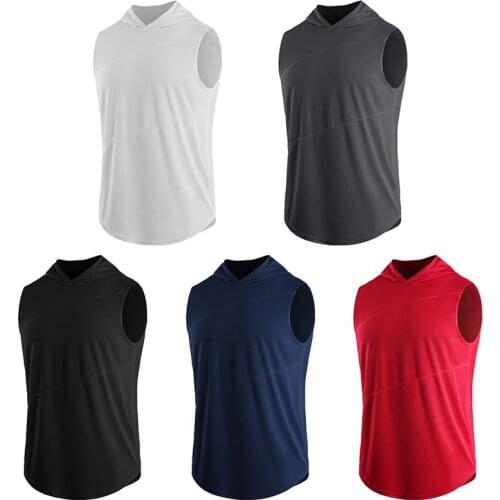 Mens Cycling T-Shirt Sports Lightweight Training Sleeveless Hooded Tank Top Quick-Drying Breathable Fitness Gym Sportswear Vest