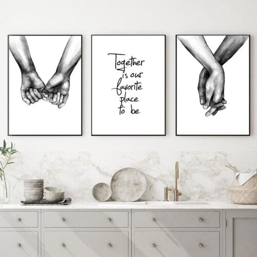 Nordic Black White Shoulder Kiss Hand Wall Art Canvas Poster Minimalist Print Love Quotes Painting Picture for Living Room Decor