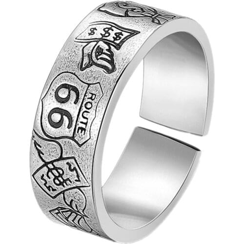 BOCAI New 100% real S925 silver fashion trend Korean version opening No. 66 personalized banknote pattern Man and Woman ring