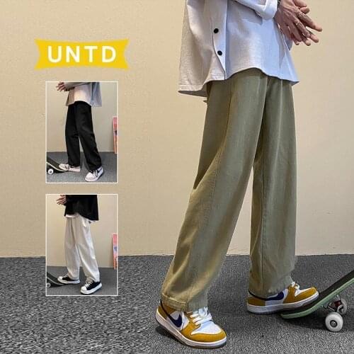 Autumn Cotton Casual Pants Mens Fashion Green/Black/Beige Wide-leg Pants Men Streetwear Loose Straight Pants Mens Trousers