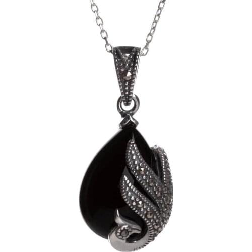 Women Bird Motif Black Onyx Gemstone Necklace Women Silver Accessory Solid 925 Sterling Silver Made in Turkey Women For Gifts