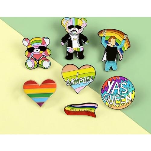 Iridescent Color Flag Bifrost "Embrace" Love Heart Originality Pins Bear Cute Badge Support Homosexuality Brooches Jewellery