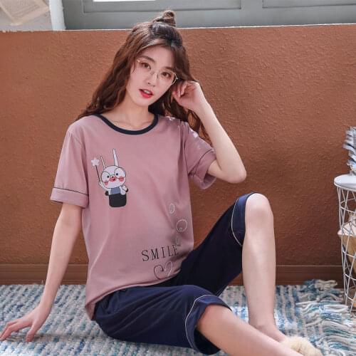 Pajamas For Women Summer Sleepshirt Cotton Simple Nightwear 2PCS Short Sleeve Shorts Suit Plus Size 3XL Loose Homewear Sleepwear
