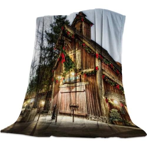 Christmas Street Wooden House Decoration Throw Blanket Warm Microfiber Blanket Bedroom Sofa Supplies Blankets for Beds