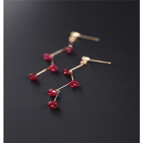 DMBS320 Faceted ruby earrings female natural 14K gold Injection earrings niche designer