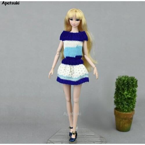 Blue Pure Manual Knitted Handmade Sweater For Barbie Doll Clothes Outfits Dress 1/6 Dollhouse Accessories Toys For Children