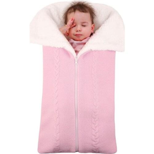 Newborn Sleeping Bag Wrap Zipper Wool Knit Thicken Winter Warm Sleepsack Footmuff Baby Stroller Sleeping Bag Envelope