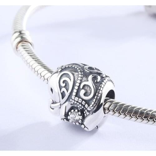 925 Sterling Silver Animal Elephant Holding A White CZ Large Zircon Pendant Charm Bracelet DIY Jewelry For Original Pandora