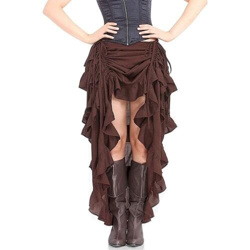 Steampunk Women Skirts Gothic Irregular Shirring Pleated Showgirl Party Maxi Long Skirt High Low Costume Punk Sexy Corset Skirts