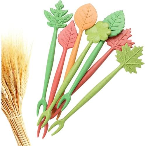 16pcs/set Cake Salad Vegetable Forks Fruit Fork Set Straw Leaves Green Biodegradable Daily Necessities Table Decor Tools