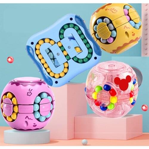 Rotating Magic Beans Cube Fingertip Fidget Toys Kids Adults Stress Relief Spin Bead Puzzles Children Education Intelligence Game