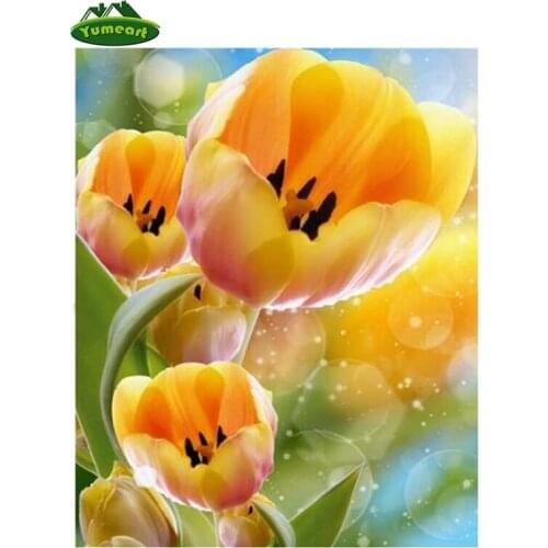 YUMEART Yellow Tulip Mazayka Diamond Embroidery Flowers Needlework Rhinestones 5d Home Decor Cross Stitch Diamond Painting