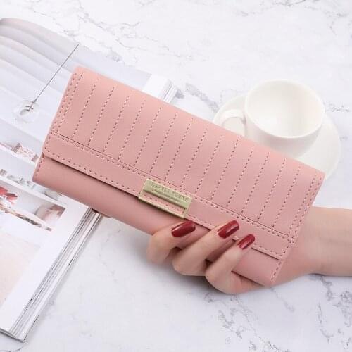 Women Long Purses Ladies PU Leather Wallets Buckle Multi Card Coin Bags with Hasp Zipper Handbags for Female carteras para mujer
