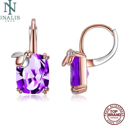 INALIS Charm Drop Earrings For Women Golden Ladybug Female Earring Purple Romantic Zircon Valentine Day Gift Jewelry 2021 Trend