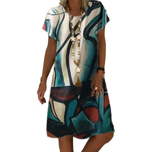 Plus Size Women Dress Summer Short Sleeve All-match Female Sundress Skin-friendly Vintage Loose Lady Beach Dress vestidos