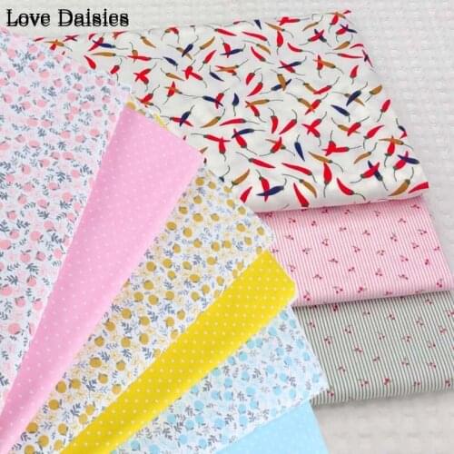 100% Cotton Twill Pastoral Fruit Pink Green Mini Red Cherry Stripe Dot Fabric for Bedding Cushion Apparel Dress Decor Patchwork