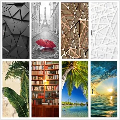 2Pcs/Set Multiple Modern Landscapes 3D Door Sticker PVC Waterproof DIY Self-adhesive Wallpaper Home Design Decor Mural Decals