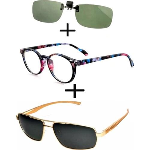 3Pcs!!! Round Luxury Retro New Trend Reading Glasses Men Women + Polarized Sunglasses Pilot Driving Fishing + Sunglasses Clip