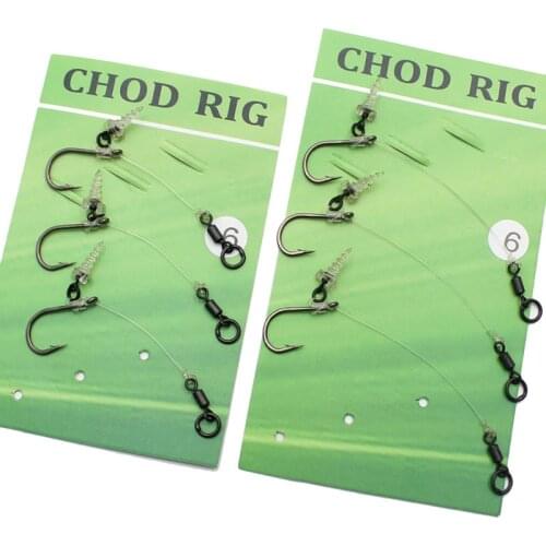 3PCS Carp Fishing Ready Tied Chod Rigs Naked Made Hair Rig D Rig Hook Links Swivel Coating Barbed Hooks Sizes 4# 6# 8