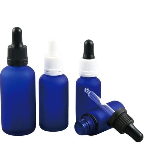 360pcs/lot Frost Blue Glass Bottle With Dropper Essential Oil Sample Bottle Cosmetic Vials 5ml 10ml 15ml 20ml 30ml 50ml 100ml