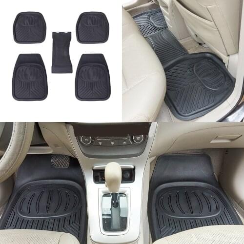 5pcs Universal Rubber Car Floor Mats Front Rear Carpet NonSkid Black Heavy Duty