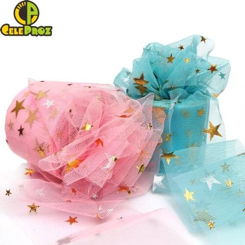 6cm Golden Star Tulle Ribbon Roll 25yards Gilding Star Mesh Fabric For DIY Sewing Crafts Hair Ornaments Tutu Bowknot Soft Fabric