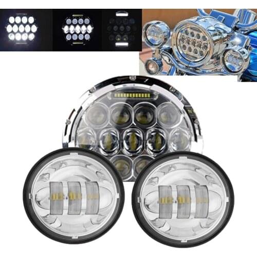7 Inch Chrome Motorcycle LED Projector Headlight 75W + 4-1/2" Fog Lights For Steet Glide Tri Cvo Heritage Softail Slim Road King