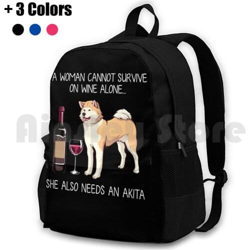 Akita And Wine Funny Dog Outdoor Hiking Backpack Riding Climbing Sports Bag Dog Dog Mom Funny Dog Dog And Wine Doggy Funny Cat