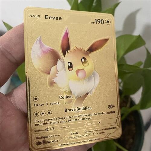 Anime Battle Gold Metal Pokemon V VMAX GX EX DX Card Charizard Pikachu Collection Eevee Card Action Figure Model Toy Gift