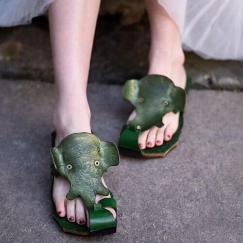 Artmu Origional Retro Custom Chinese-Style Flip Flop Toe Womens Sandals Flat Beach Slippers Handmade Genuine Leather Slippers